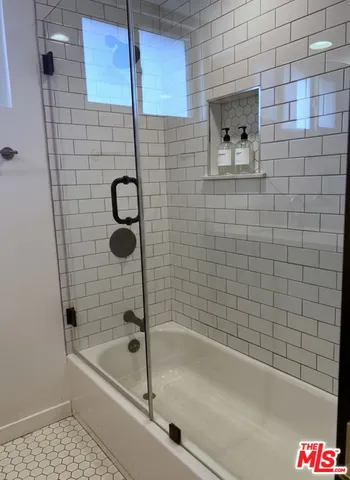 a bathroom with a bathtub