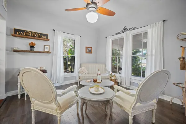 a kitchen with lots of counter top space and dining table