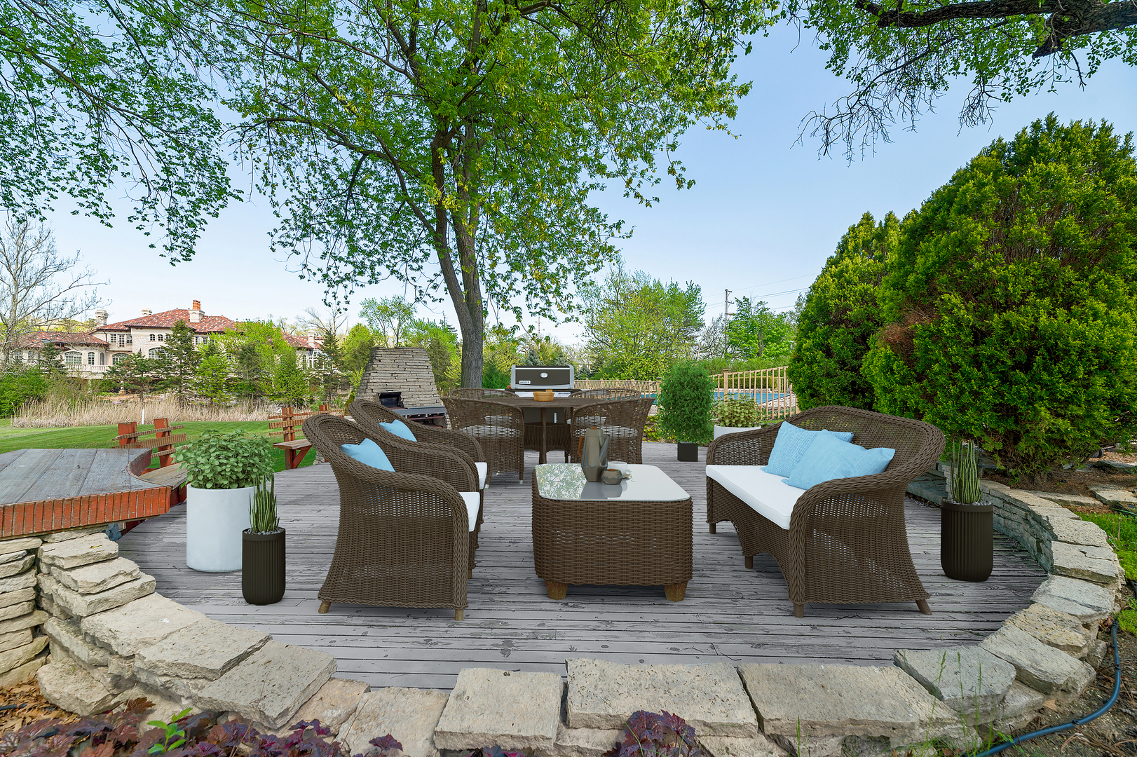 6401 South County Line Road Burr Ridge, IL 60527 - Photo 44 of 57 a view of a patio with couches chairs and a yard