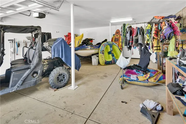 a view of a garage with toys