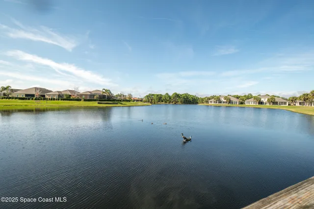 a view of a lake with a outdoor space