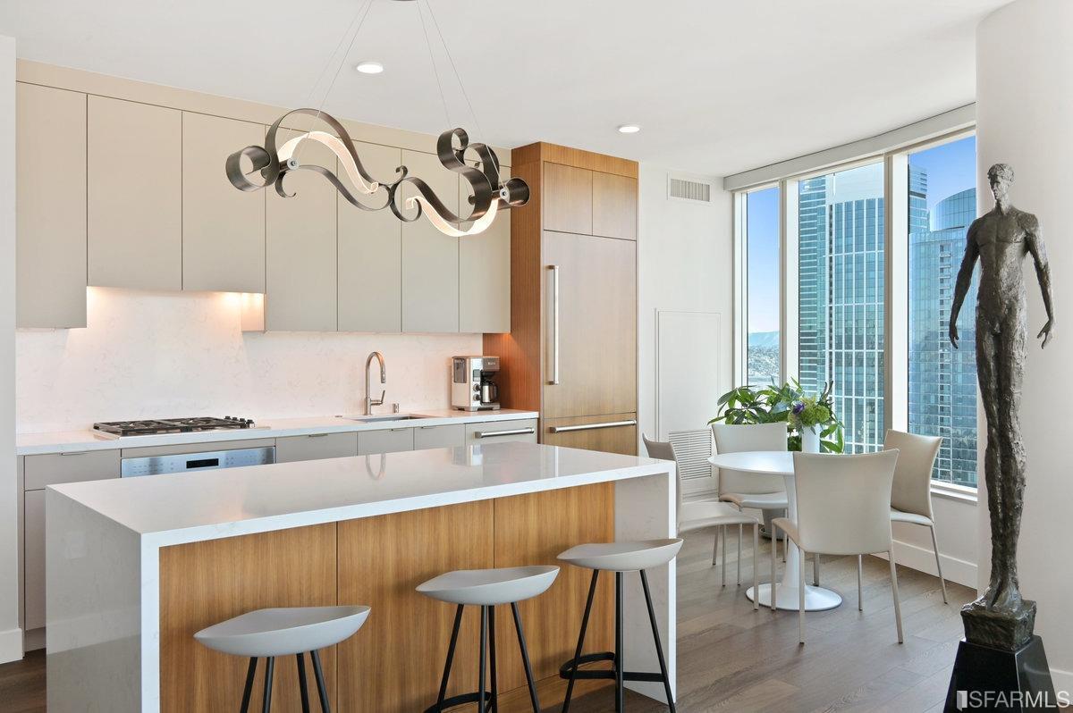 338 Spear Street, Unit 39E San Francisco, CA 94105 - Photo 19 of 97 a kitchen with a table chairs stove and wooden floor