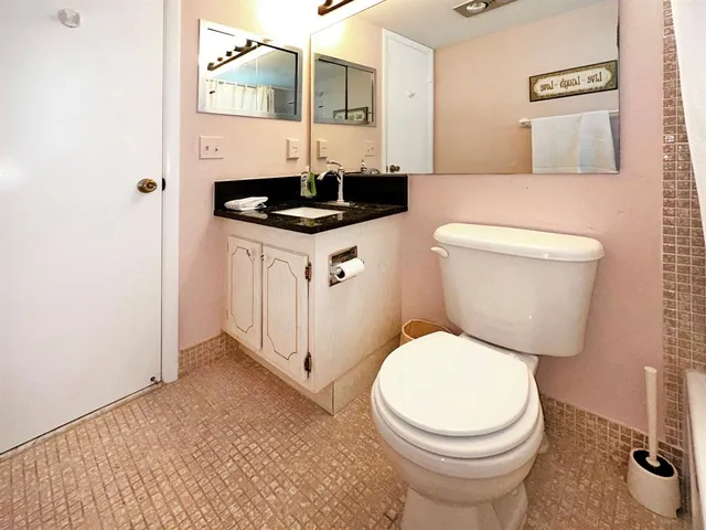 a bathroom with a toilet a sink and mirror
