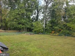 a view of a field with trees in background