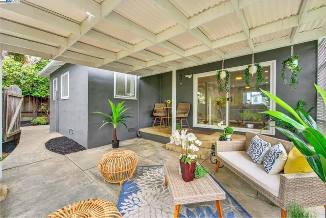 a outdoor living space with furniture and garden