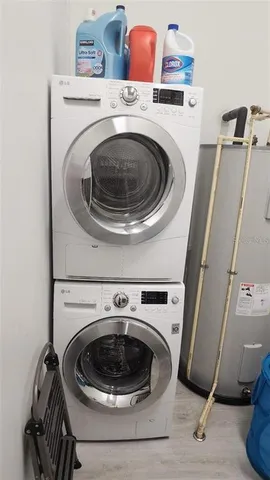 a utility room with dryer and washer