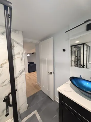 a living room with closet