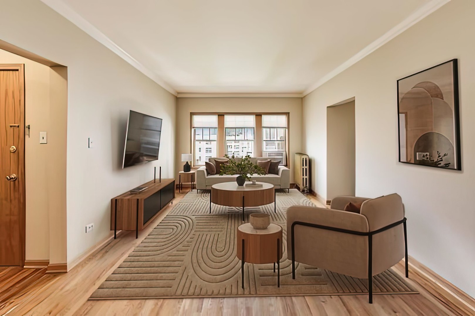 243 Washington Boulevard, Unit 3A Oak Park, IL 60302 - Photo 6 of 29 a living room with furniture a flat screen tv and a window