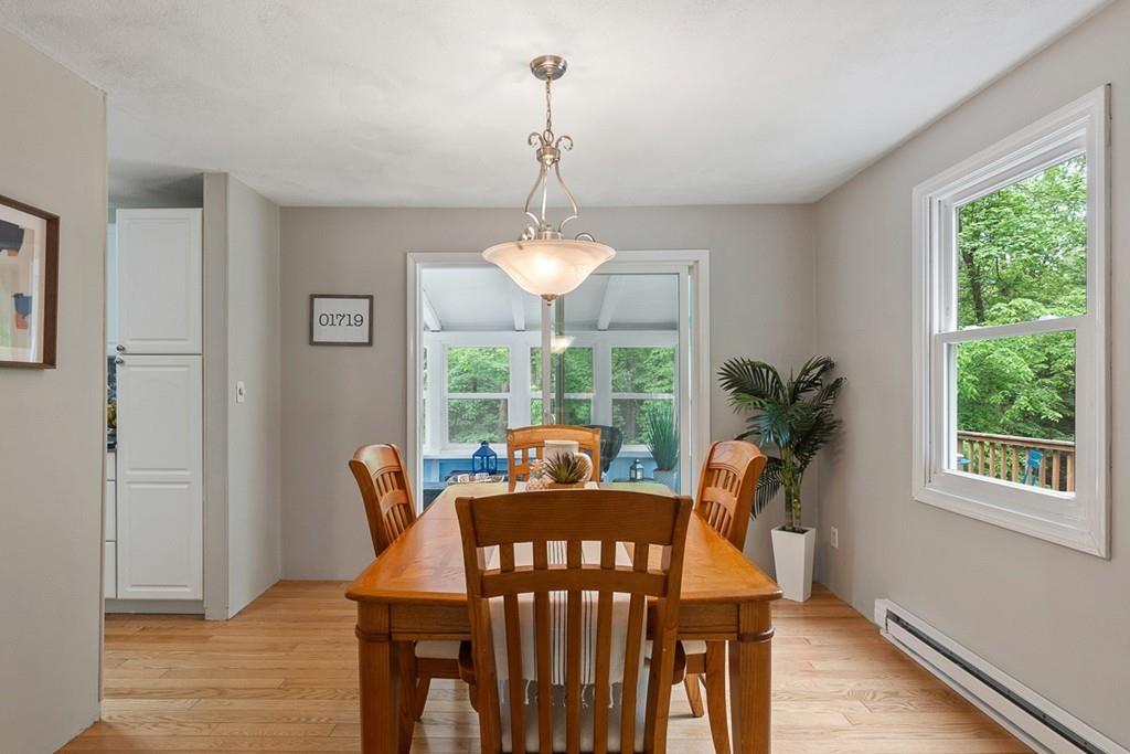 684 Burroughs Road Boxborough, MA 01719 - Photo 9 of 30 a dining room with furniture a chandelier and wooden floor