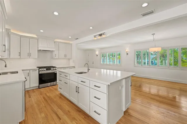 a kitchen with a stove and a sink