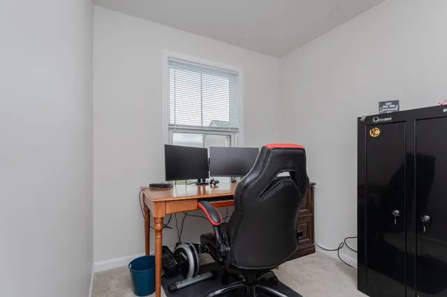 a view of a garage with storage