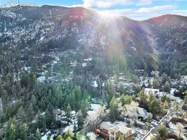 a view of a city and mountains