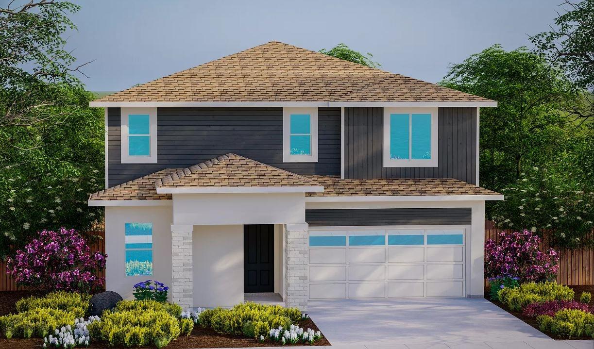 front view of a house with an outdoor space