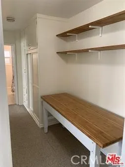 a room with a bench