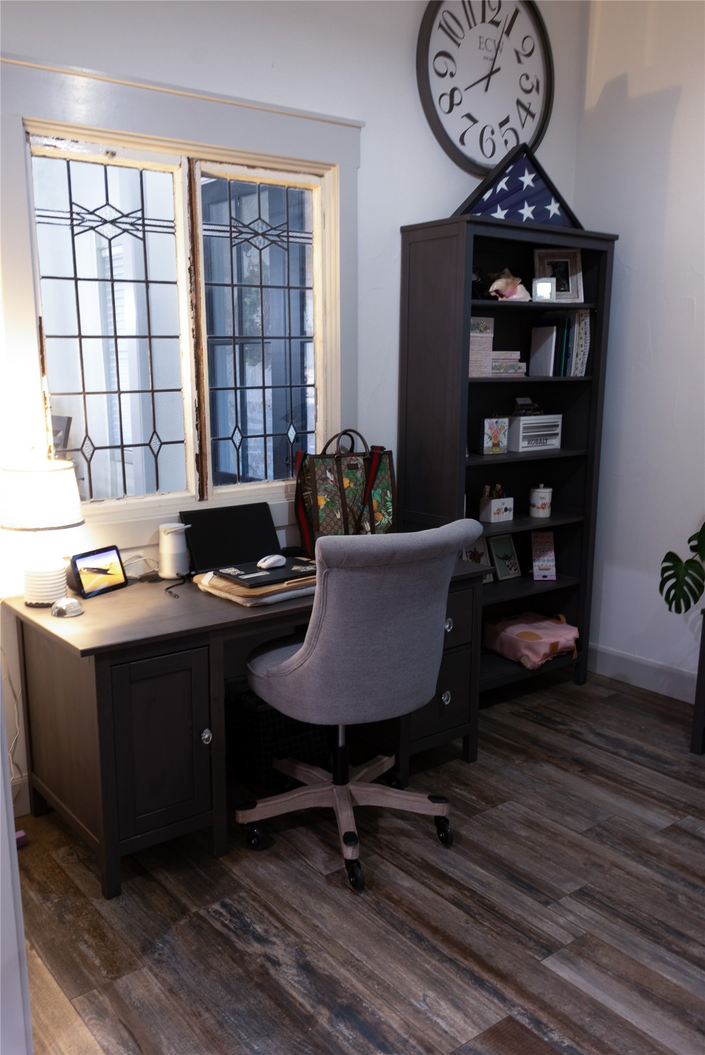 272 Slate Rock Road Fredericksburg, TX 78624 - Photo 22 of 32 One of two home offices with custom built in vintage lead glass window provides an ideal workspace.
