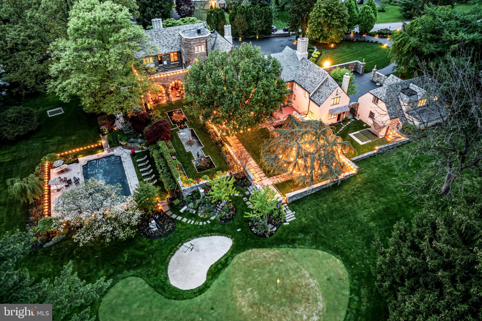209 Tower Road Villanova, PA 19085 - Photo 6 of 110 Aerial view includes pool, koi pond, golf, gardens