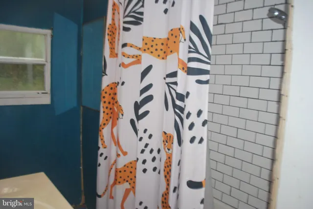 a view of a hallway with shower