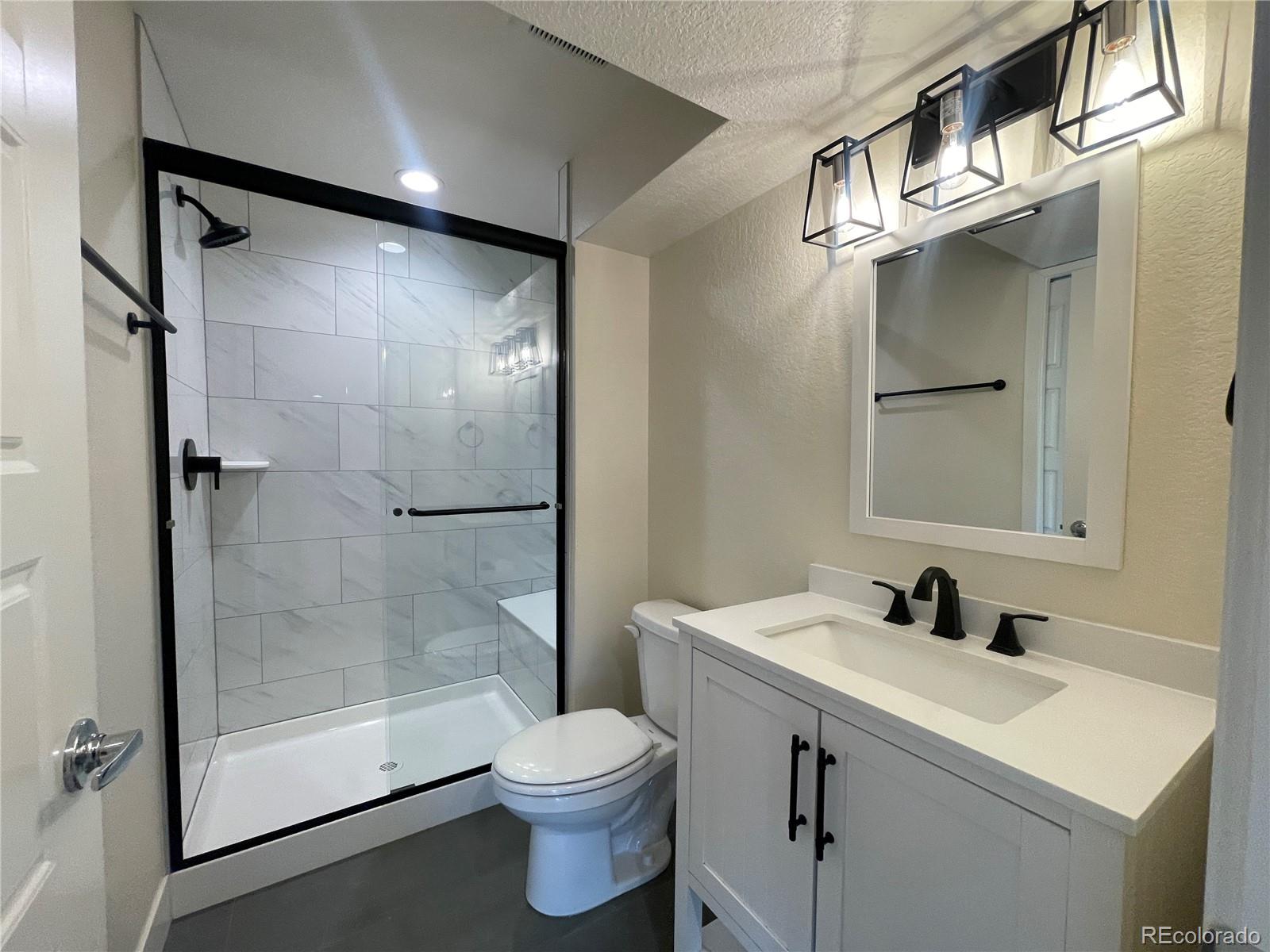 10951 Touchstone Loop Parker, CO 80134 - Photo 24 of 35 a bathroom with a shower sink vanity mirror and toilet