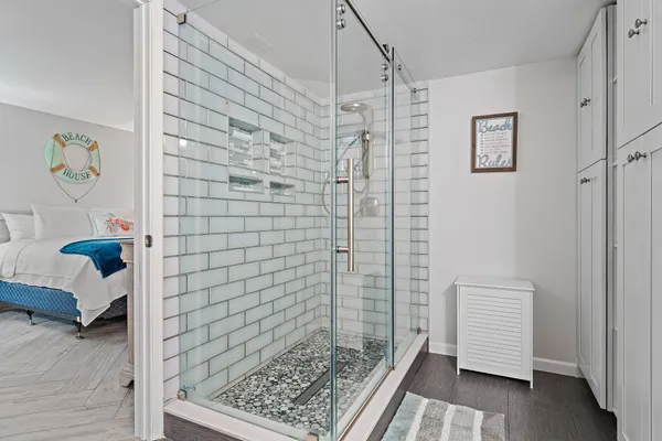 a bathroom with a shower