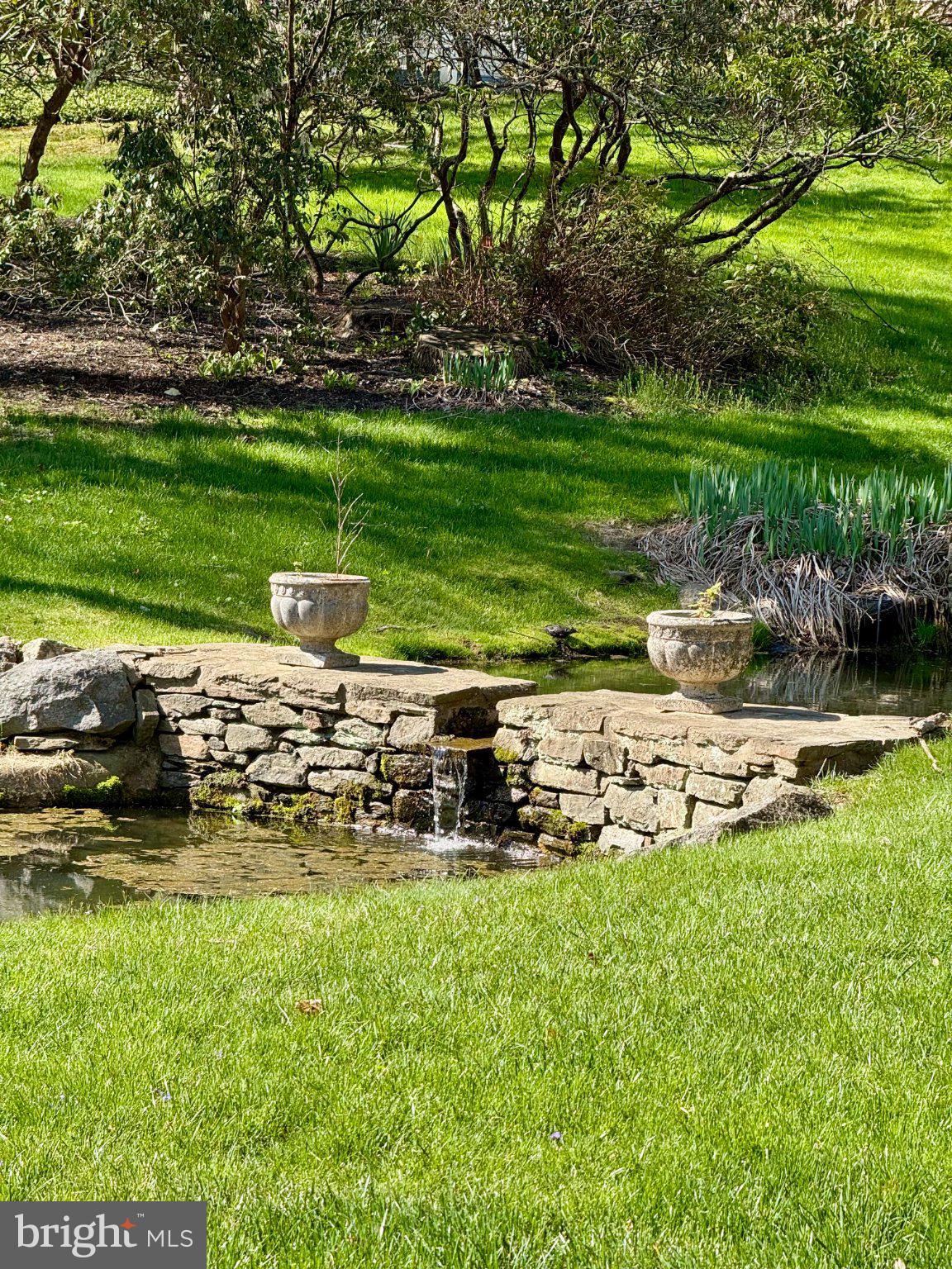 Tranquil garden with a serene pond.