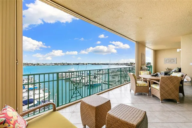 a view of a balcony dining area