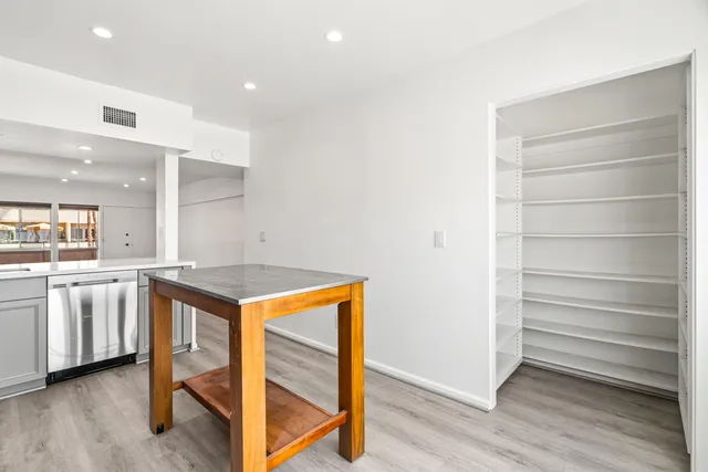 a view of walk in closet with empty racks