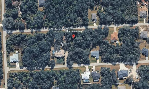 a aerial view of a house with a yard and large tree
