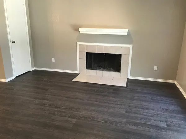a room with a fireplace