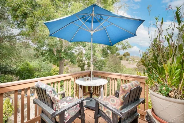 a view of a patio in a balcony