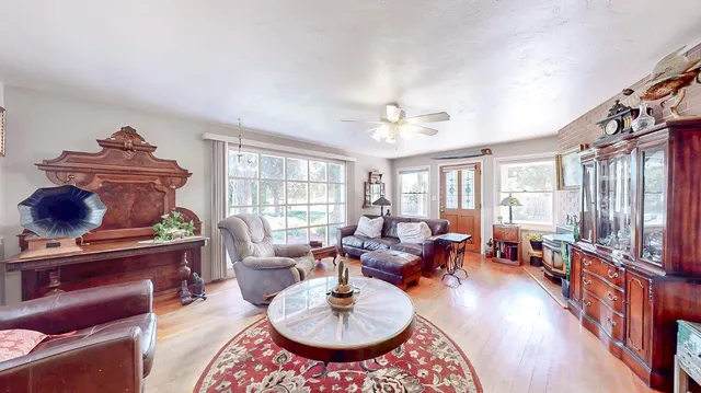 a dining room with furniture