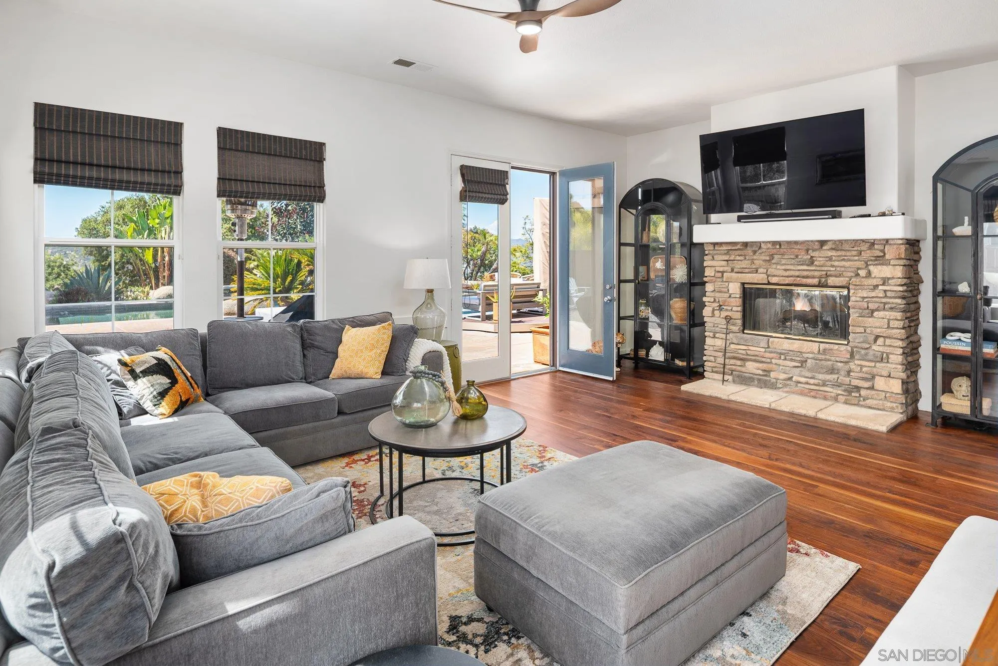 424 Sky Mesa Road Alpine, CA 91901 - Photo 19 of 75 a living room with fireplace furniture and a flat screen tv