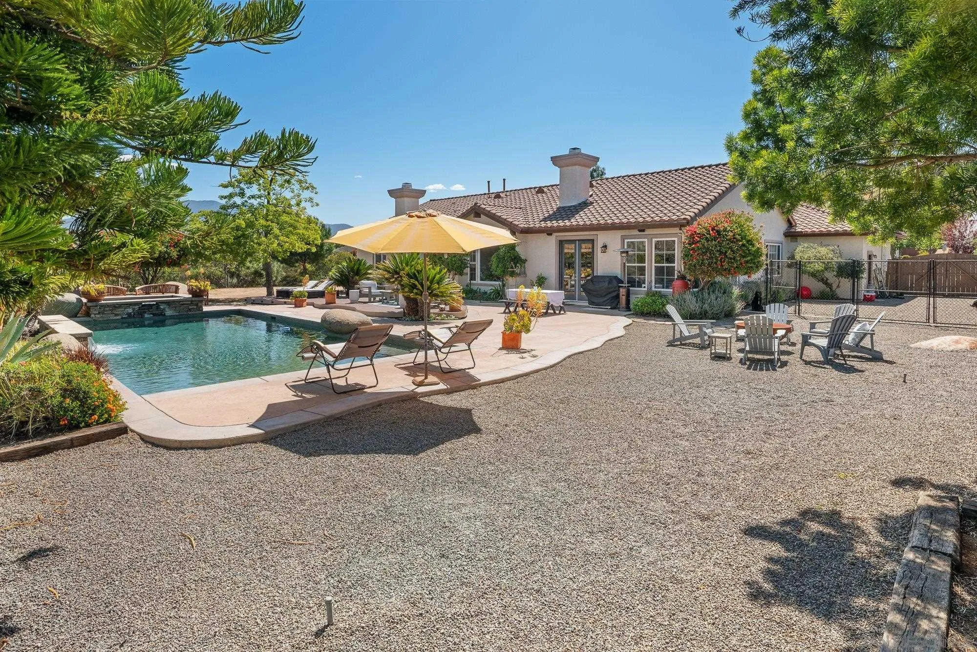424 Sky Mesa Road Alpine, CA 91901 - Photo 65 of 75 a view of a swimming pool with lawn chairs under an umbrella
