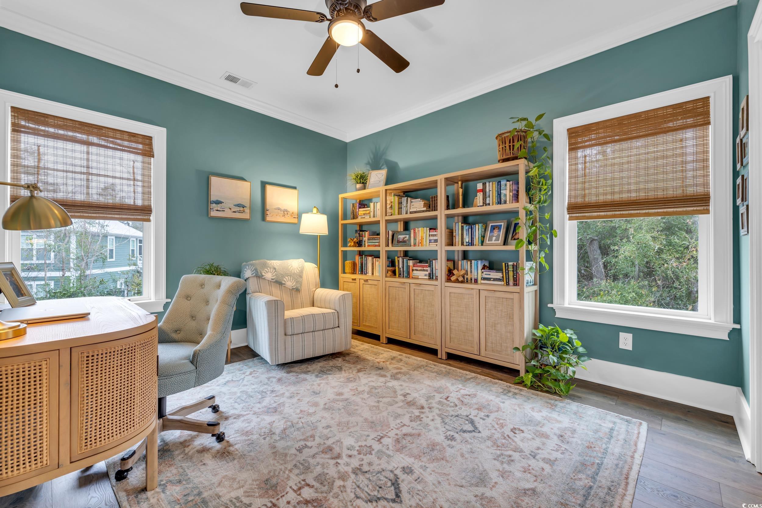 22 Trigger Fish Lane Murrells Inlet, SC 29576 - Photo 20 of 39 Home office featuring ceiling fan, ornamental mold