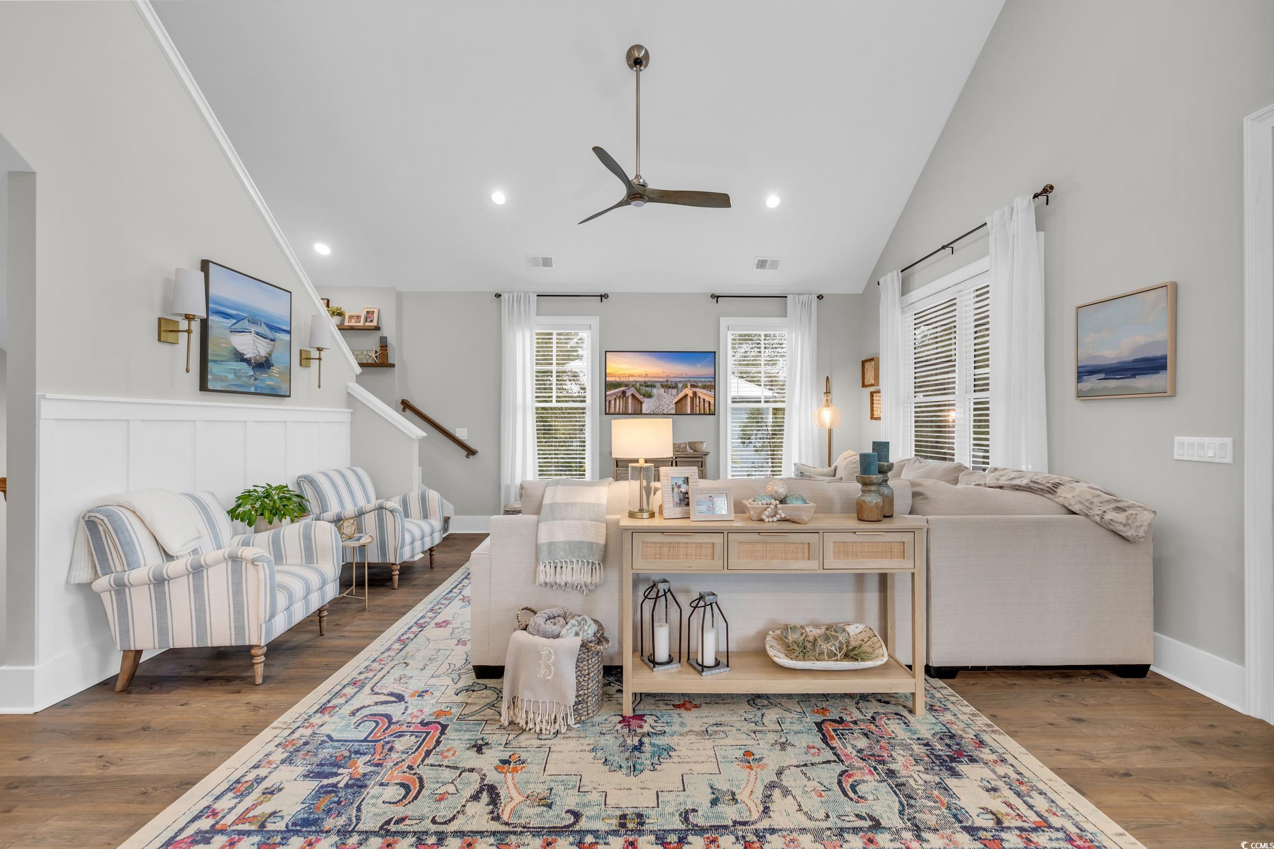22 Trigger Fish Lane Murrells Inlet, SC 29576 - Photo 6 of 39 Living room featuring ceiling fan, dark hardwood /
