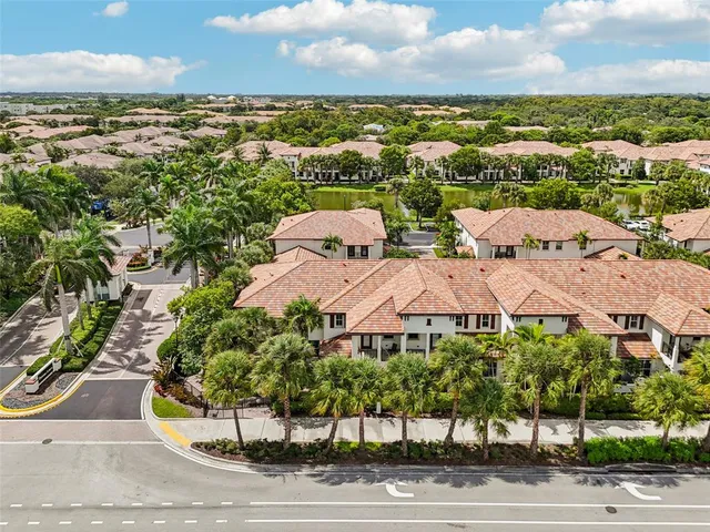 an aerial view of a house with a garden