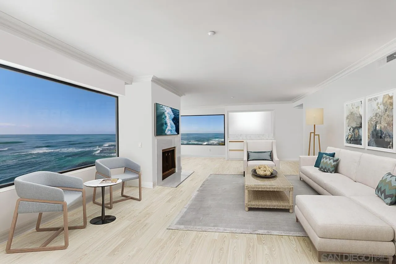100 Coast Boulevard, Unit 308 La Jolla, CA 92037 - Photo 1 of 40 a living room with furniture and a wooden floor
