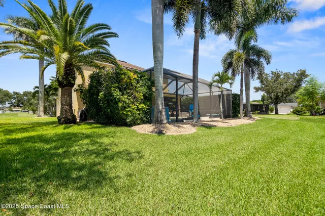 a view of a garden with a lake