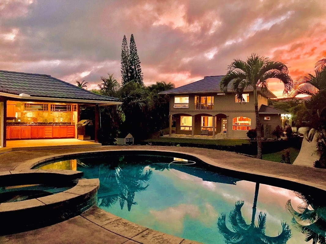Pool and Pool House at sunset