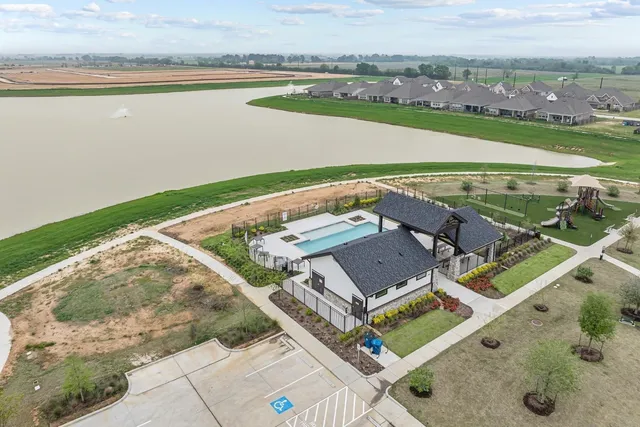an aerial view of a house with a outdoor space