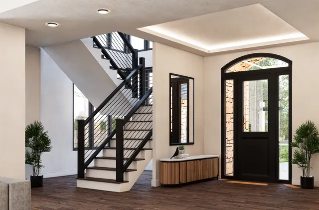 a view of entryway and hall with wooden floor