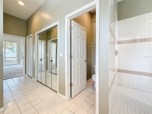 a view of a bathroom with a shower