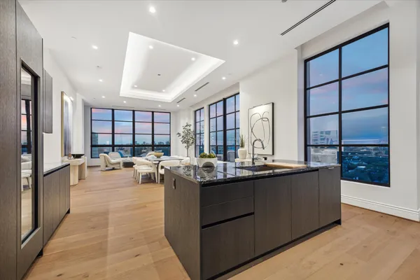 a kitchen with lots of counter top space