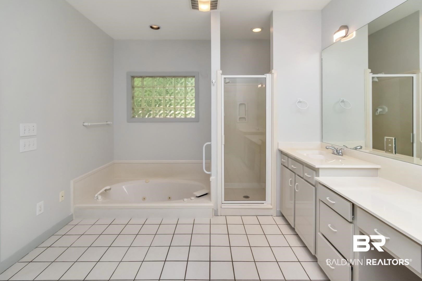 1205 Hillcrest Crossing East Mobile, AL 36695 - Photo 28 of 40 Bathroom with vanity, shower with separate bathtub, and tile patterned flooring