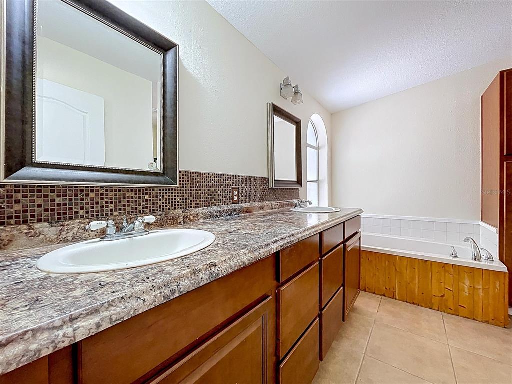 15210 Rough Diamond Ranch Road Lithia, FL 33547 - Photo 65 of 76 a bathroom with a granite countertop sink and a mirror
