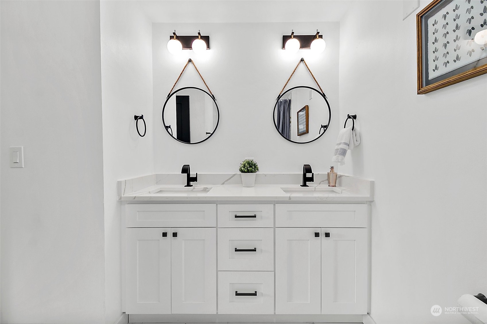 15846 Southeast 132nd Place Renton, WA 98059 - Photo 35 of 37 a bathroom with 2 sink and a mirror