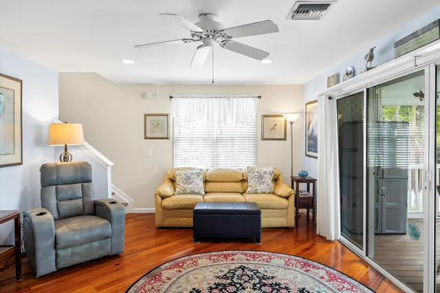 a garden view with a seating space