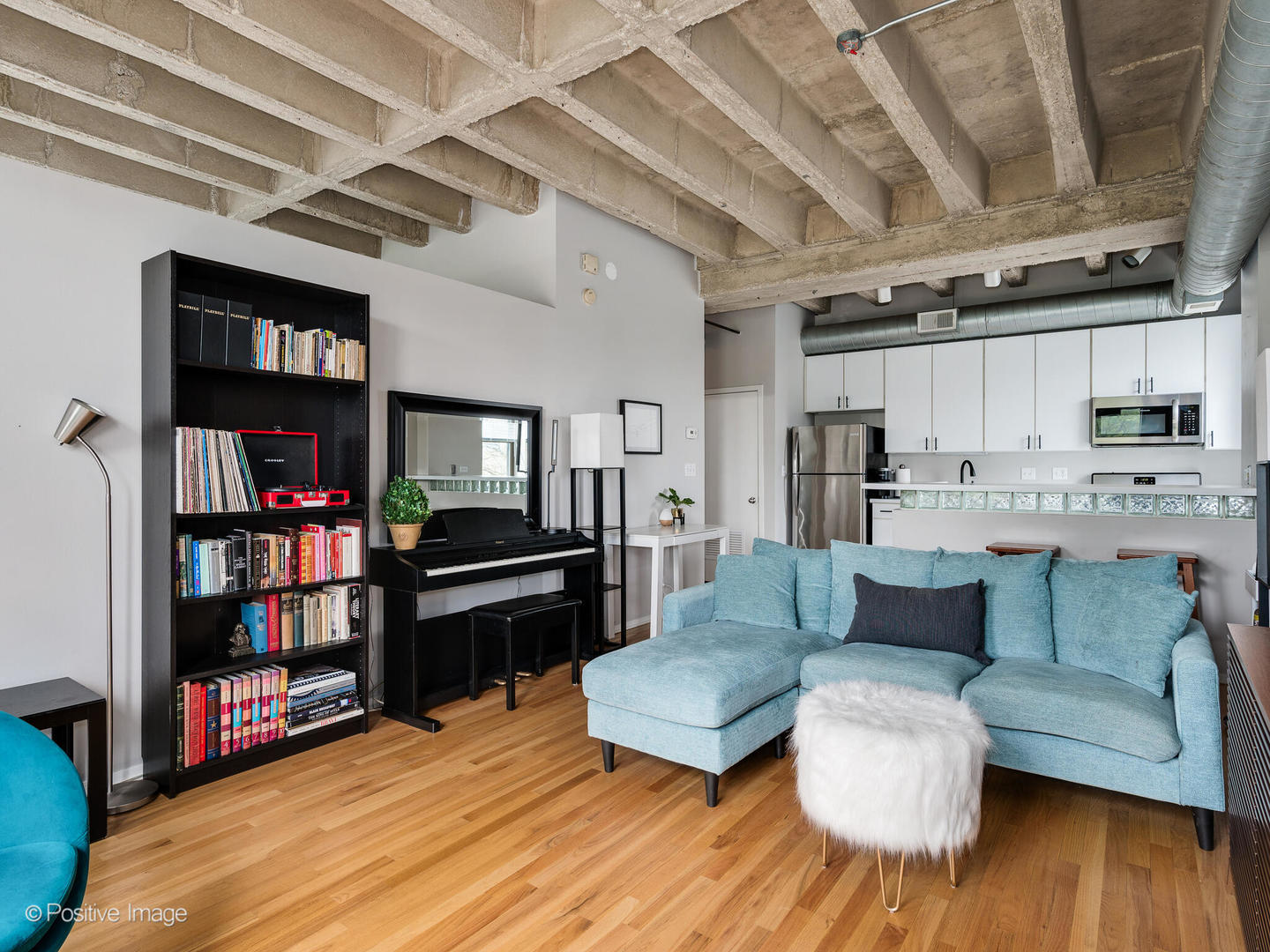 811 South Lytle Street, Unit 303 Chicago, IL 60607 - Photo 12 of 17 a living room with furniture and a book shelf