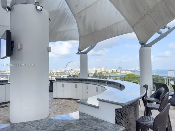 a view of a kitchen with a sink and microwave