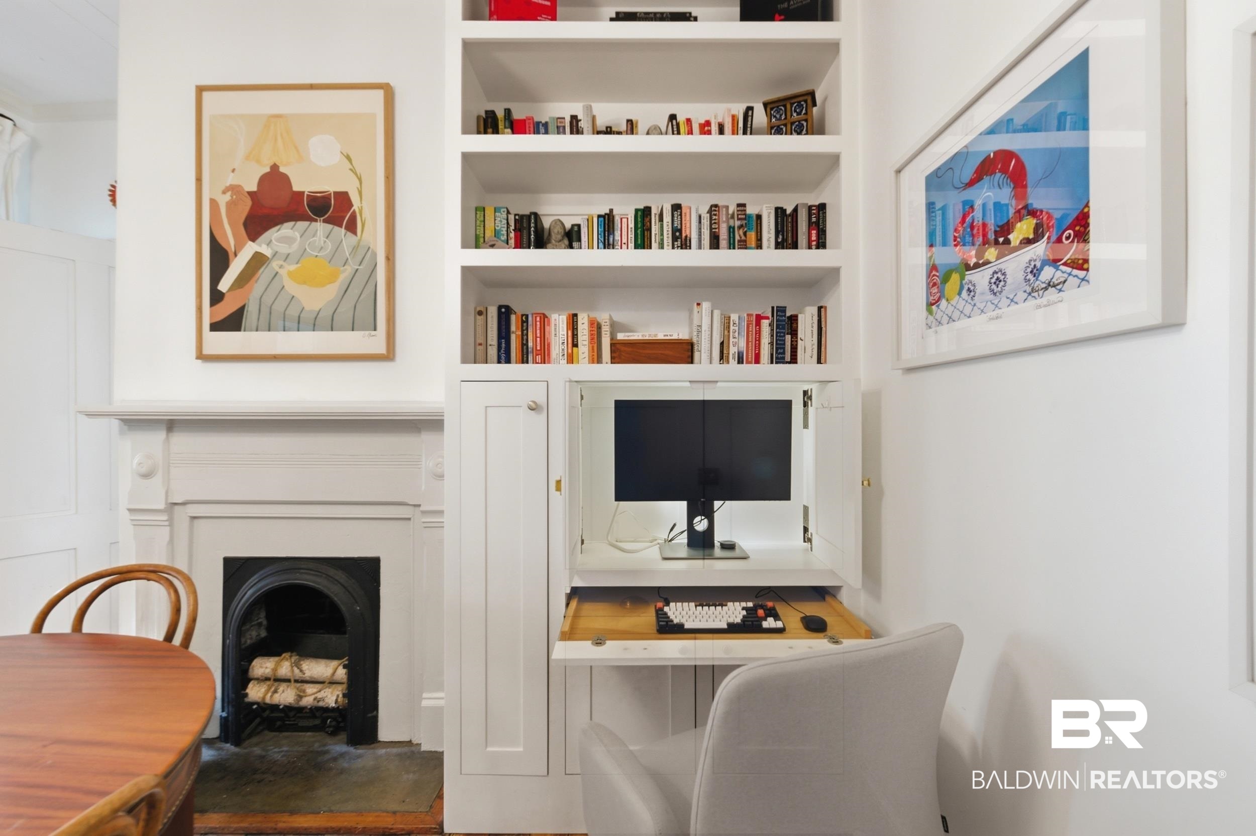 350 Charles Street Mobile, AL 36604 - Photo 16 of 52 Built-in shelving unit with an integrated desk nook and white cabinetry