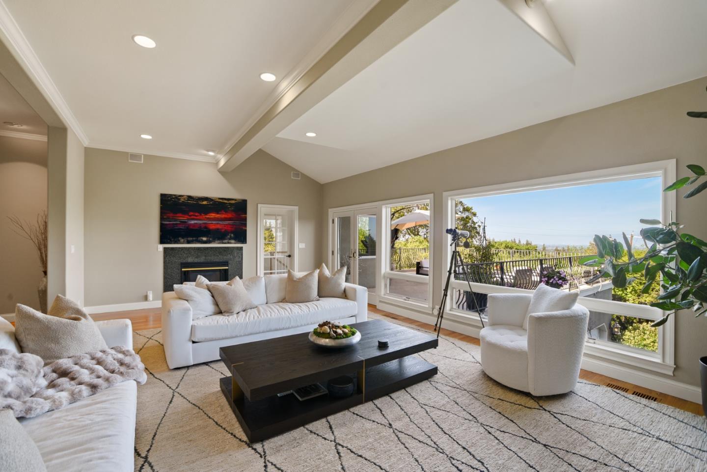 18782 Withey Road Monte Sereno, CA 95030 - Photo 11 of 39 a living room with furniture a flat screen tv and a large window